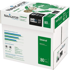 Carta Navigator Universal Premium per ufficio, Formato A4, 80 gr, Confezione da 5 risme da 500 Fogli